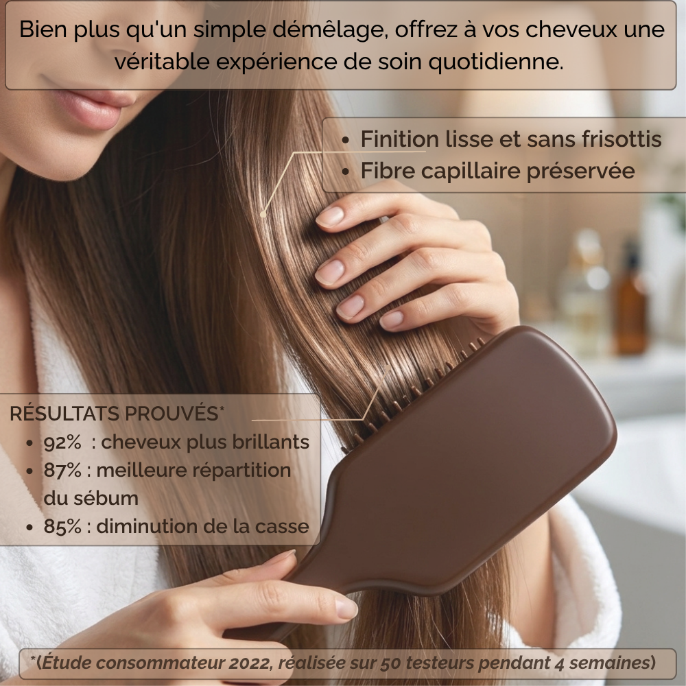 Bénéfices de la brosse en bois : brillance, répartition du sébum et élimination de la casse