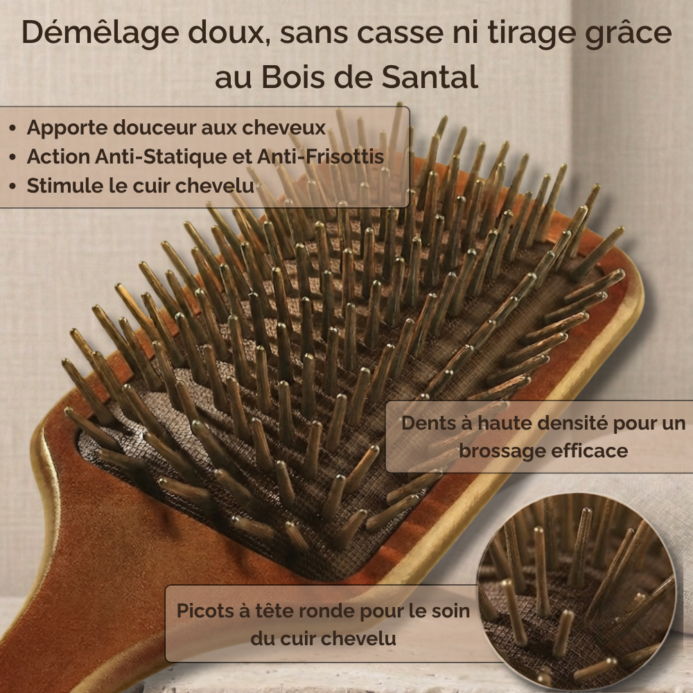 Détail des picots arrondis en bois de santal massants et anti-casse